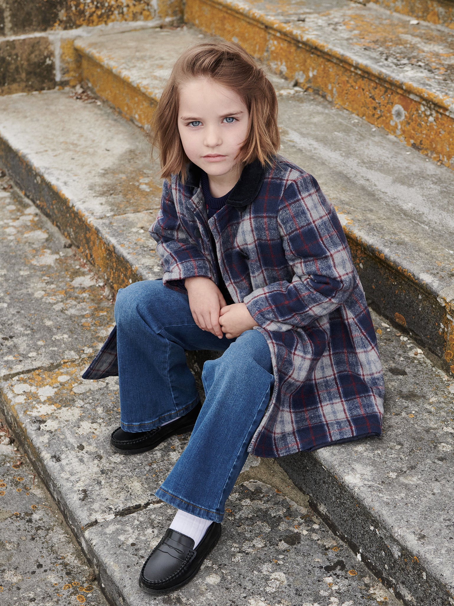 Navy Check Arrieta Girl Coat