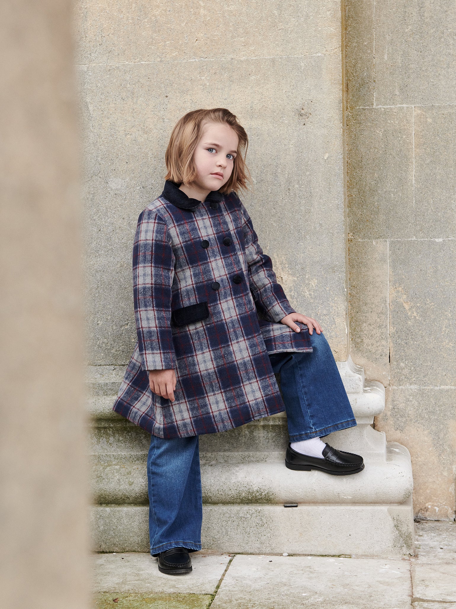 Navy Check Arrieta Girl Coat