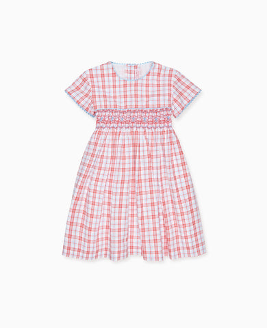 Red Check Ava Girl Hand-Smocked Dress