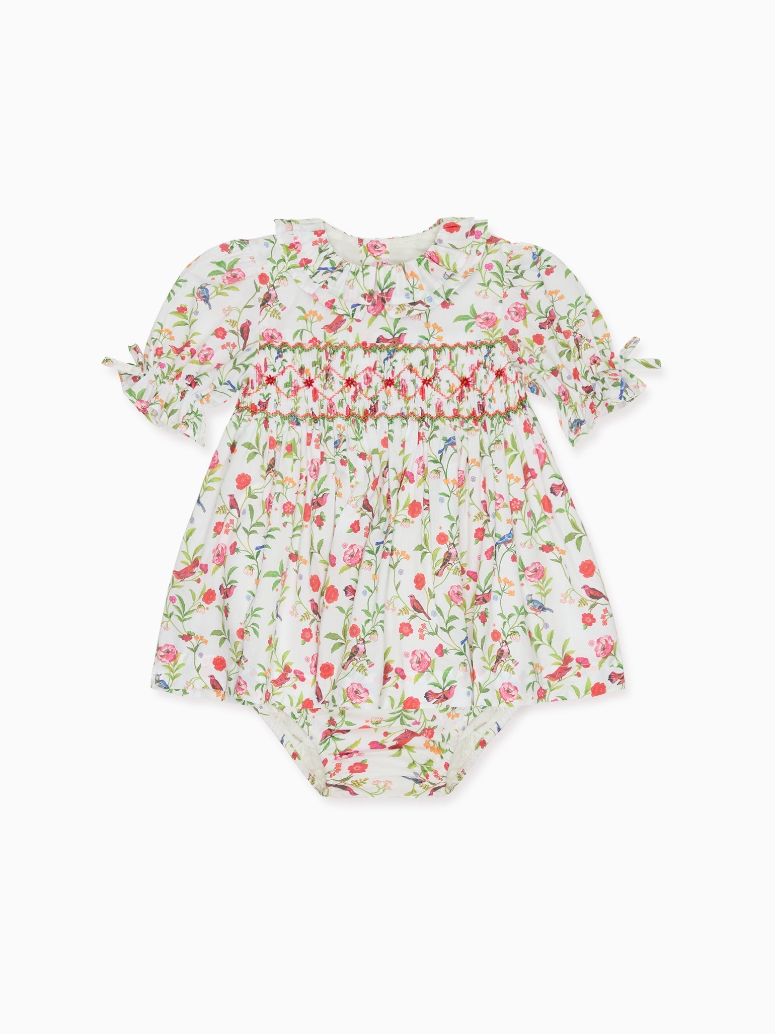 Ivory Bird Floral Azura Baby Girl Hand-Smocked Set