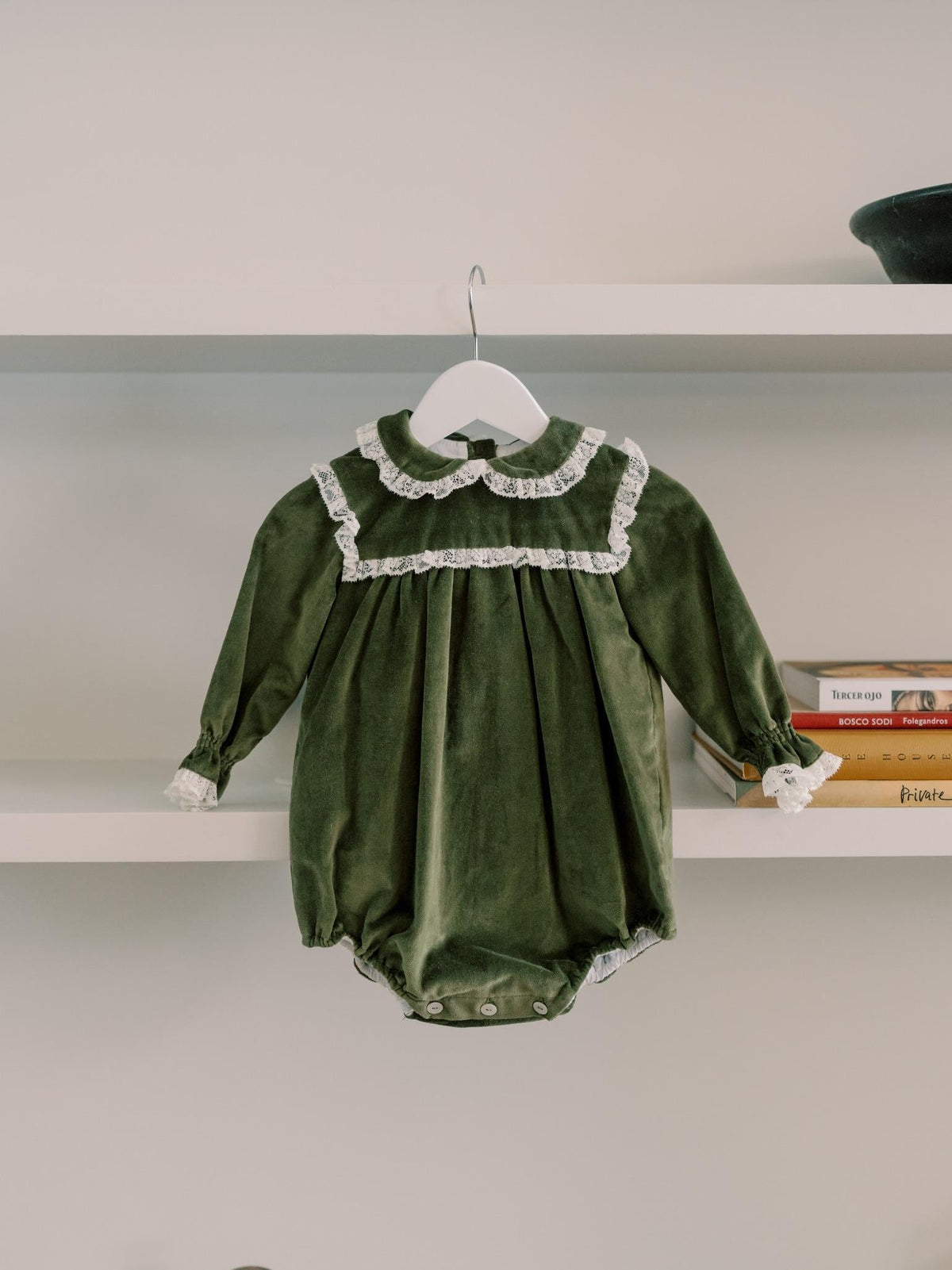 Olive Azura Velvet Baby Girl Romper