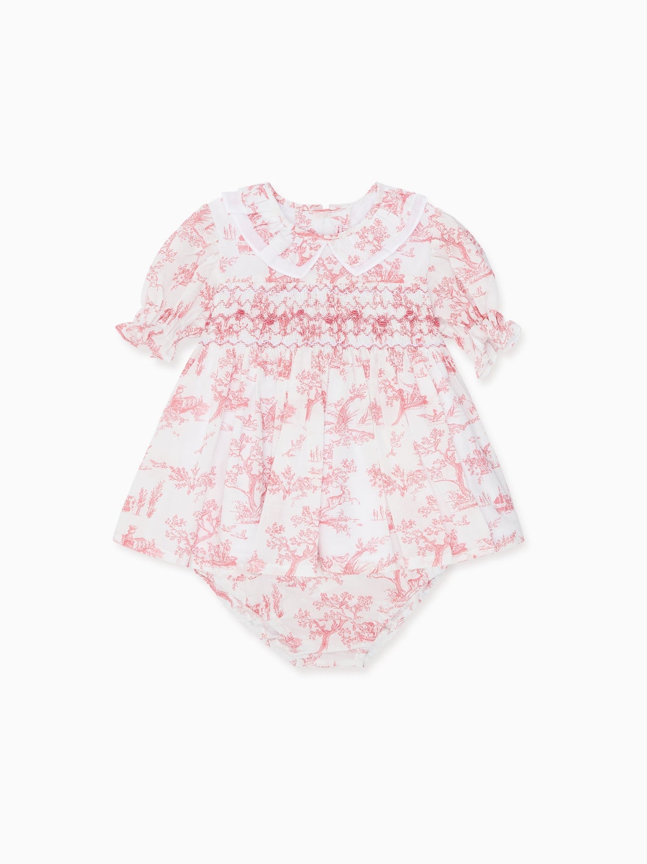 Pink Toile Azurra Baby Girl Hand-Smocked Set