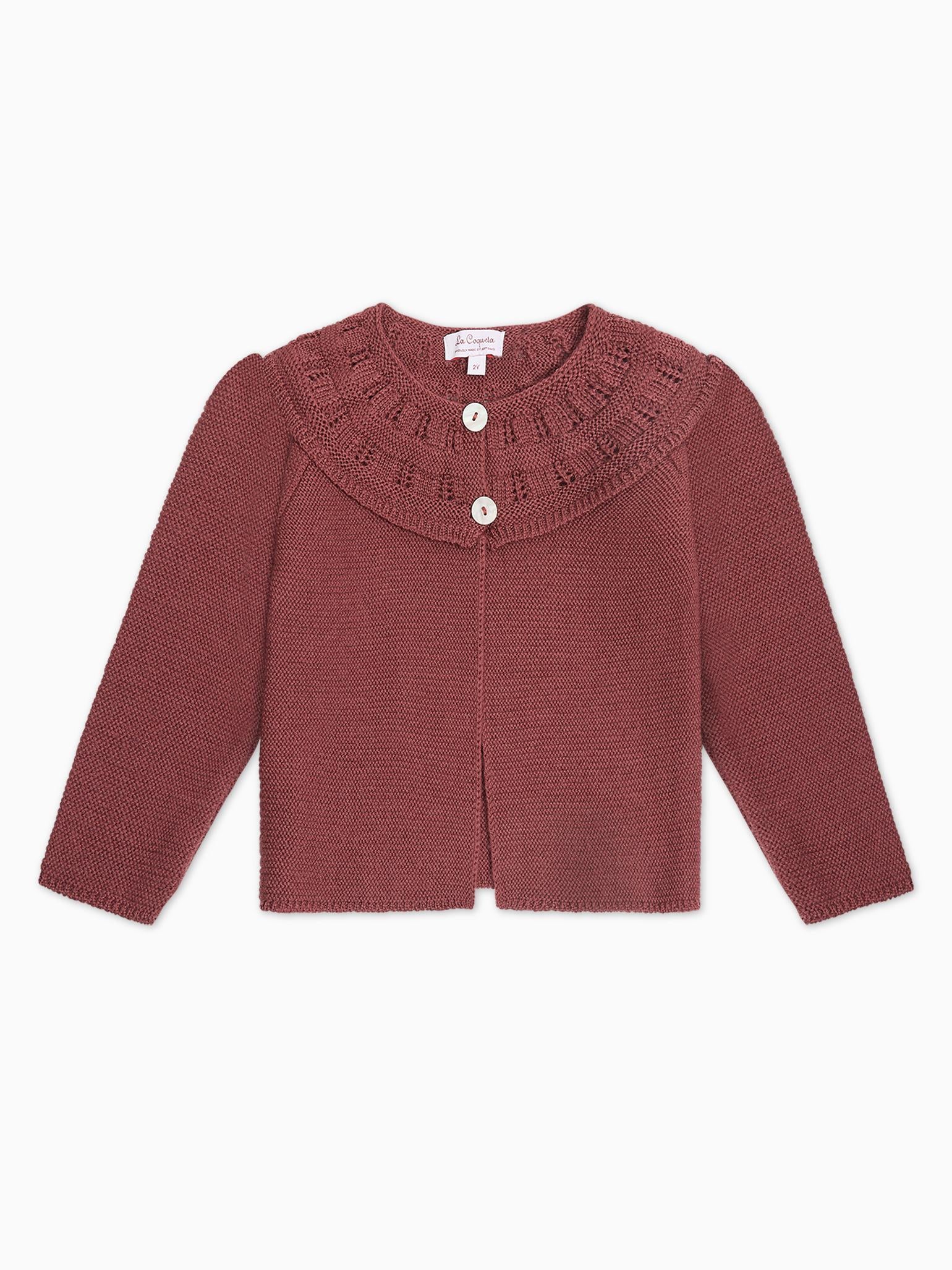 Dark Rose Baena Merino Baby Girl Cardigan