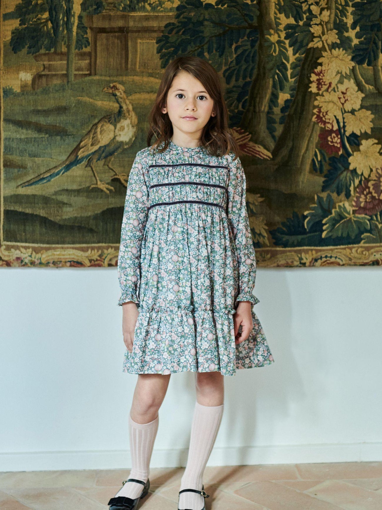 Green Floral Belia Girl Smocked Dress