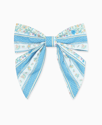 Blue Floral Stripe Girl Large Bow Clip