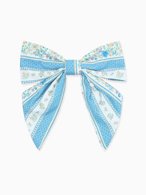 Blue Floral Stripe Girl Large Bow Clip