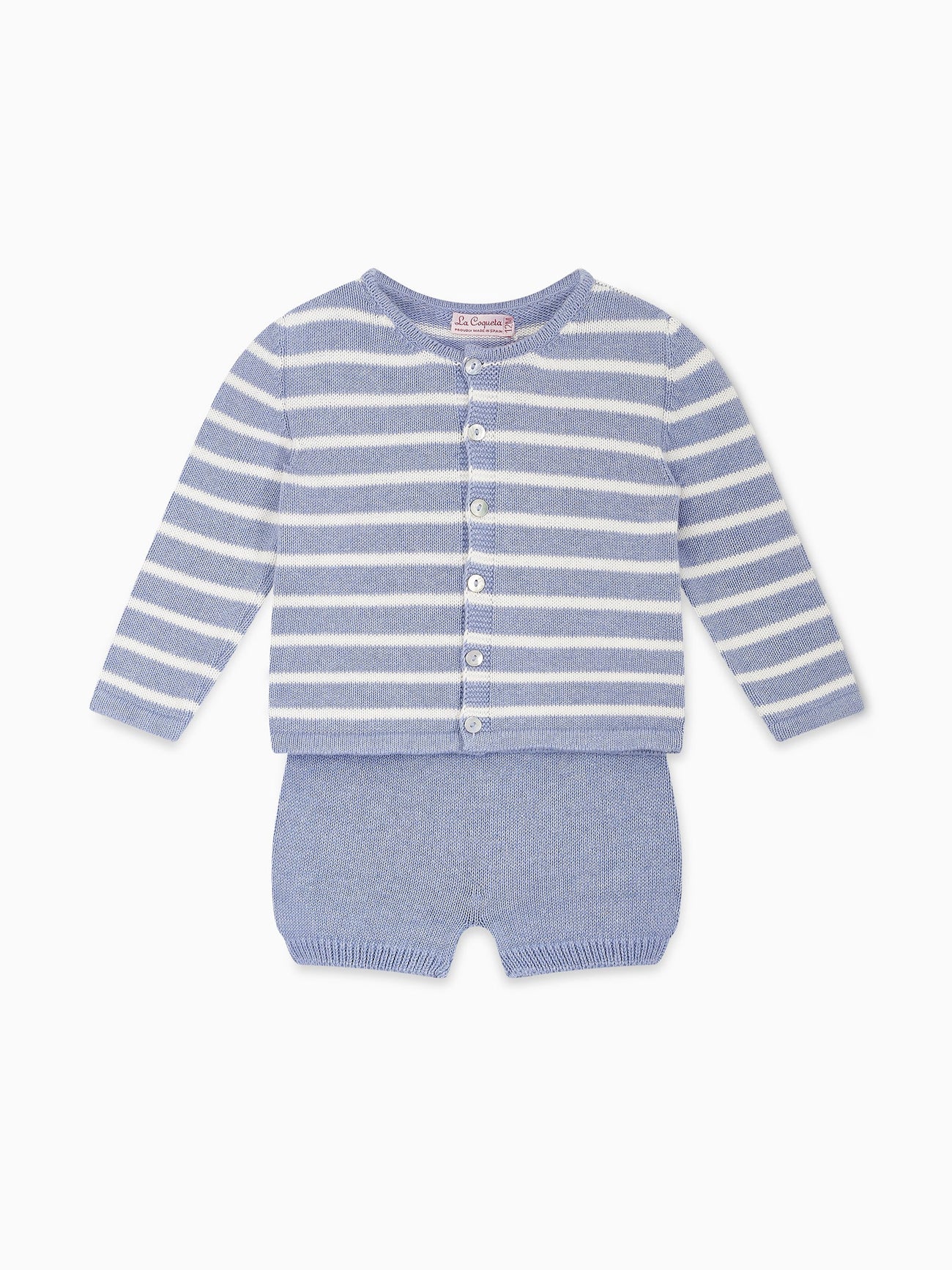 Blue Stripe Laica Cotton Knitted Baby Set