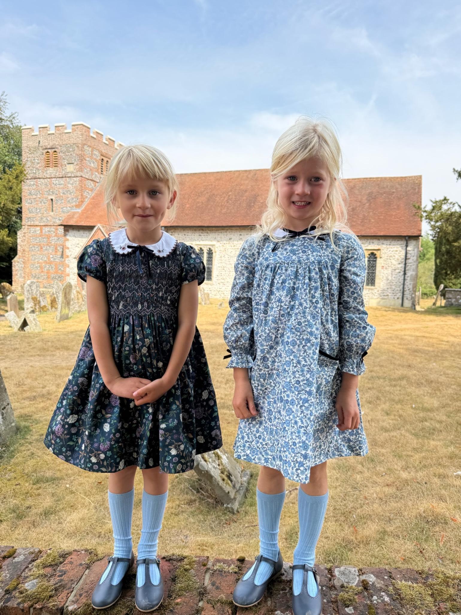 Navy Floral Carmen Girl Hand-Smocked Dress