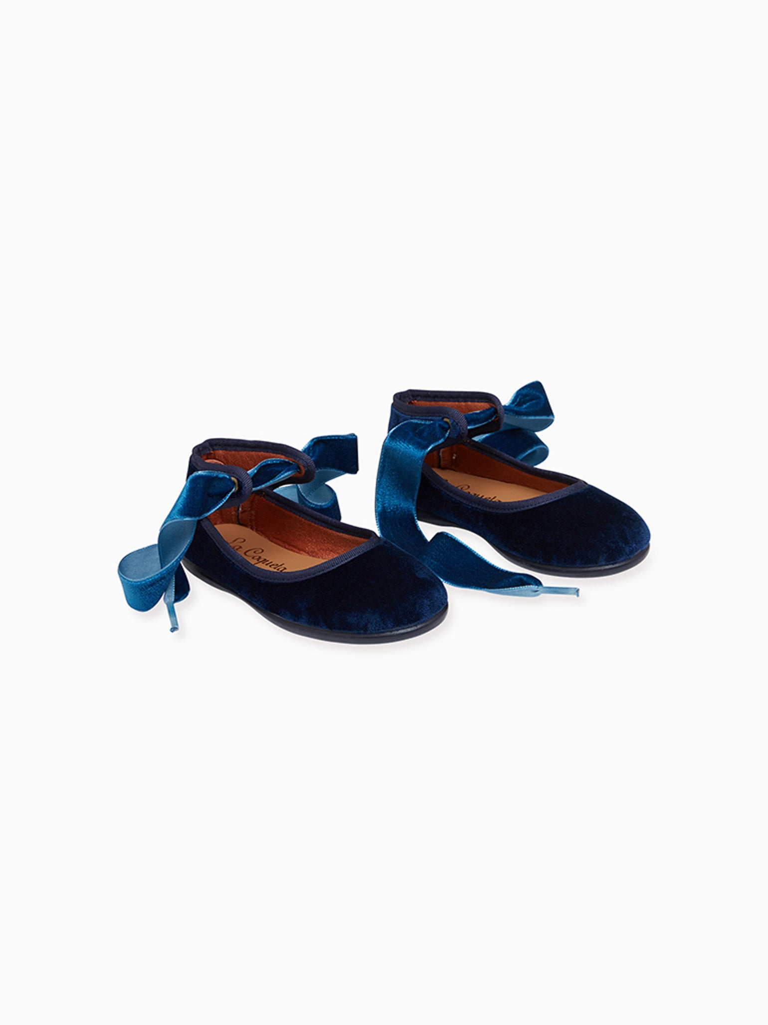 Navy Velvet Girl Bow Ballerina Shoes