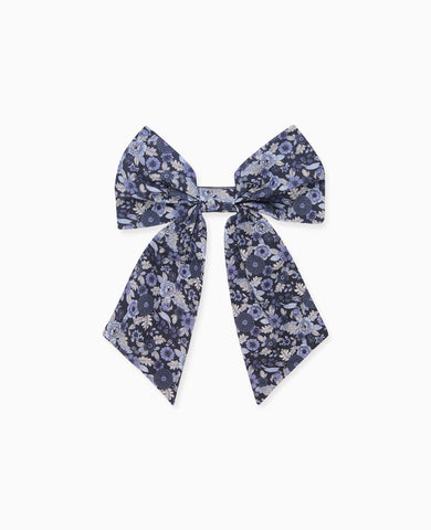 Navy Floral Girl Large Long Bow Clip