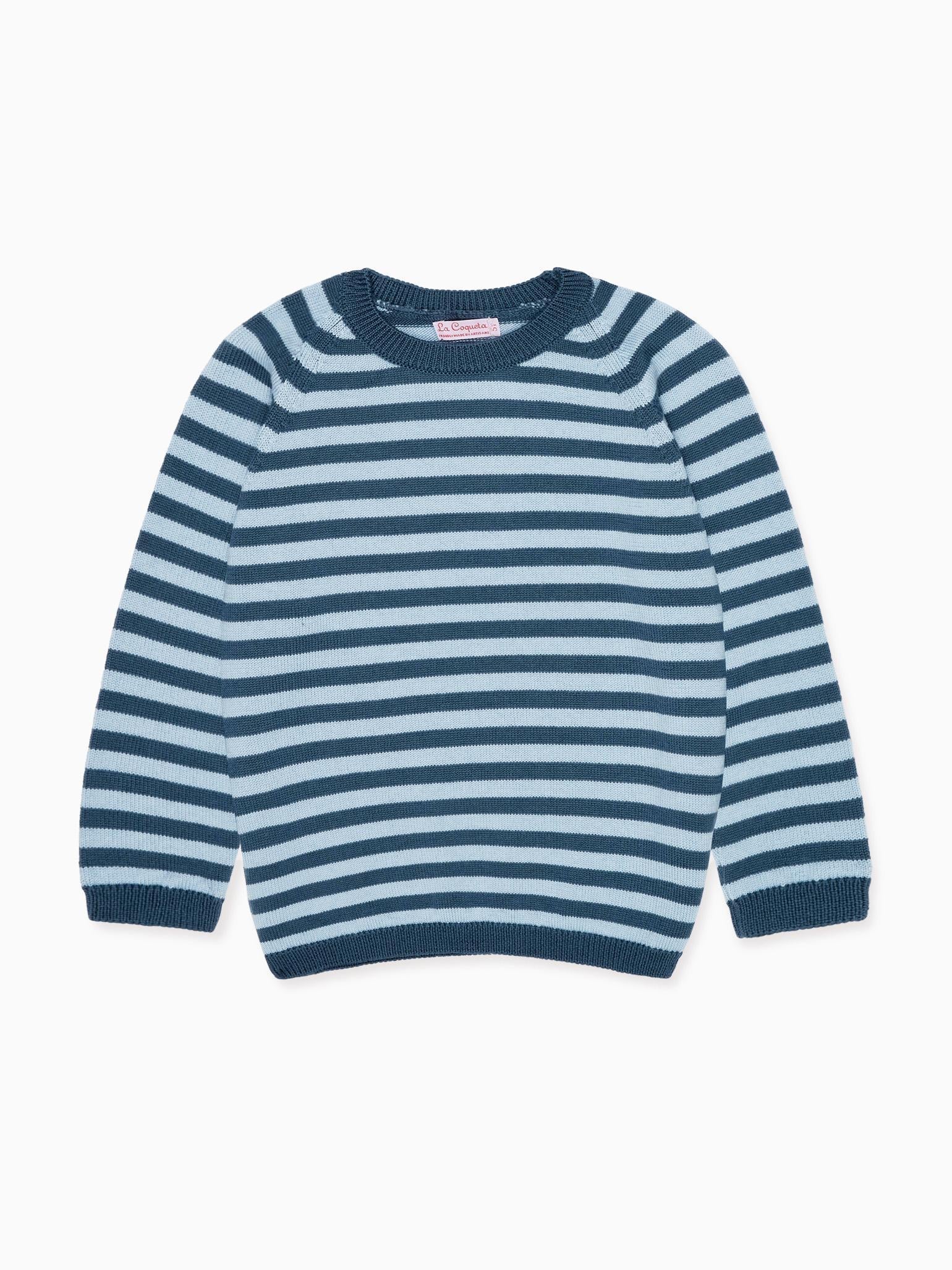 Petrol Blue Stripe Bromo Merino Boy Jumper