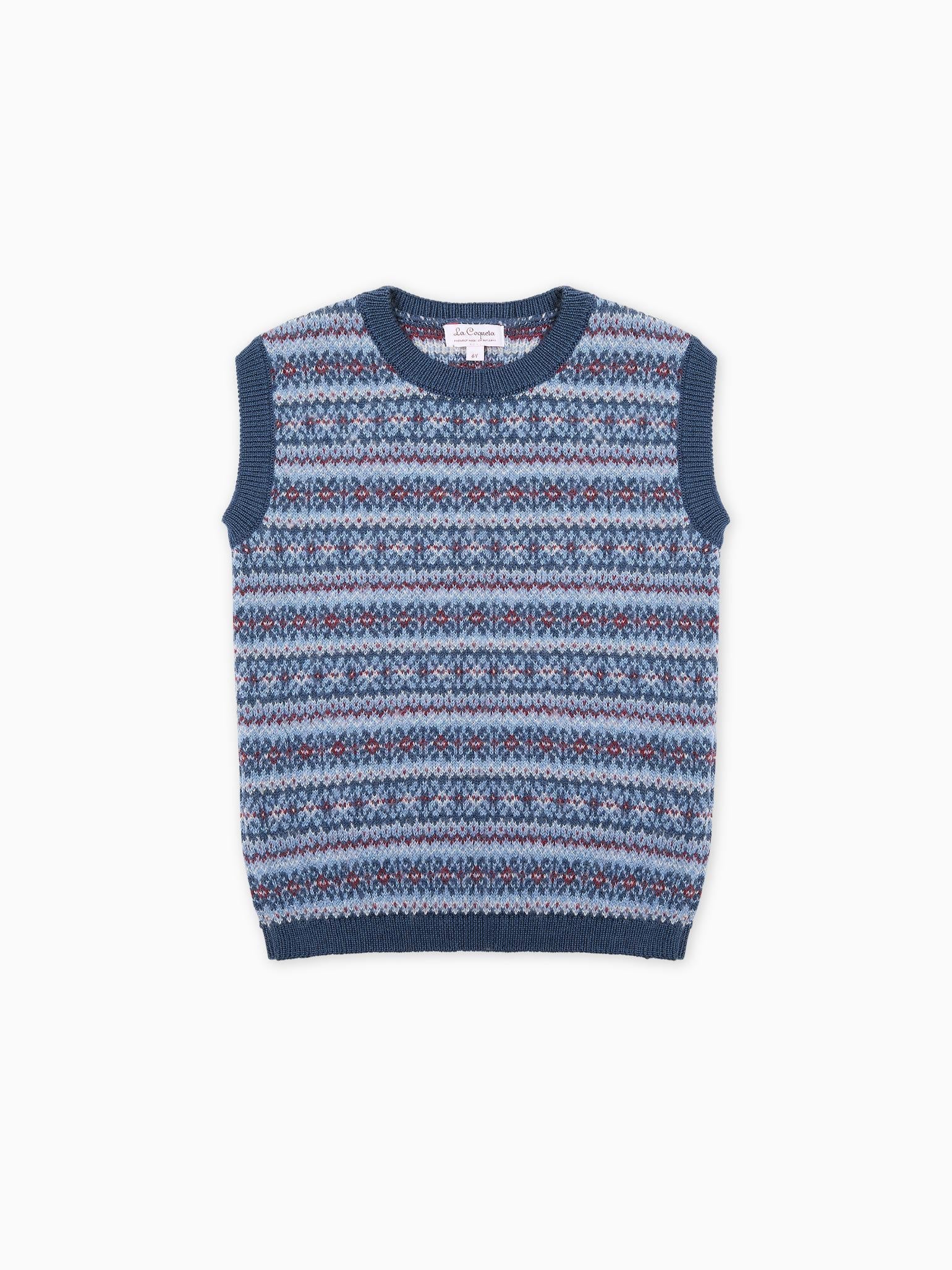 Dusty Blue Bromo Merino Fair Isle Boy Vest