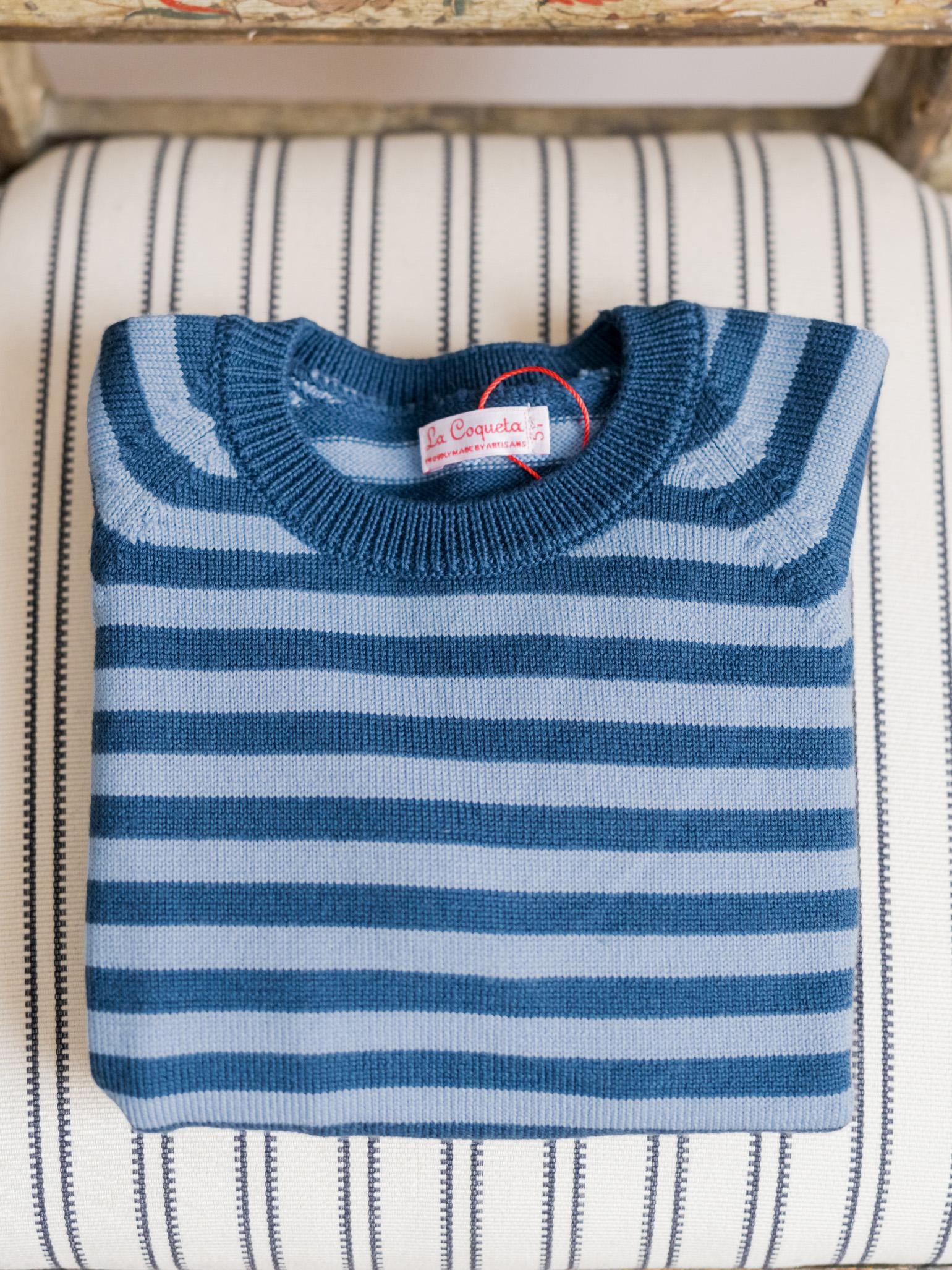 Petrol Blue Stripe Bromo Merino Boy Jumper