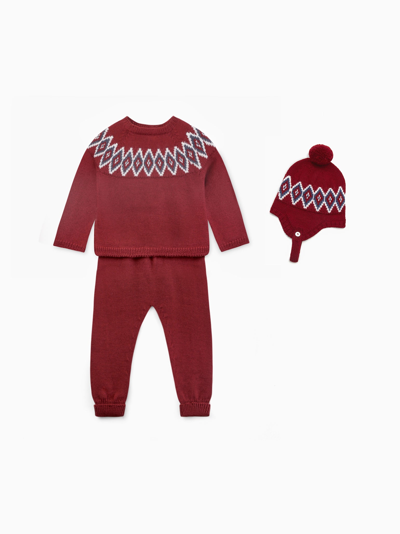 Burgundy Bruno Fairisle Merino Baby Set