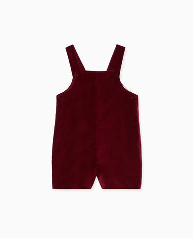 Burgundy Buganvilla Velvet Baby Dungarees