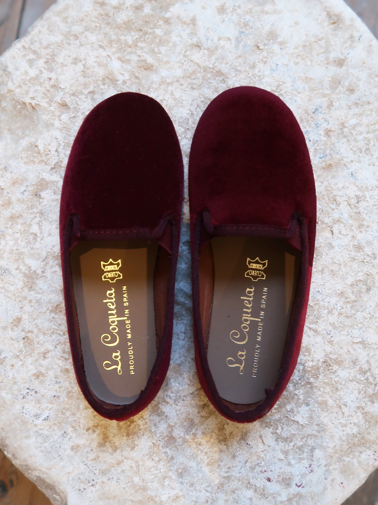 Burgundy Kids Velvet Slippers