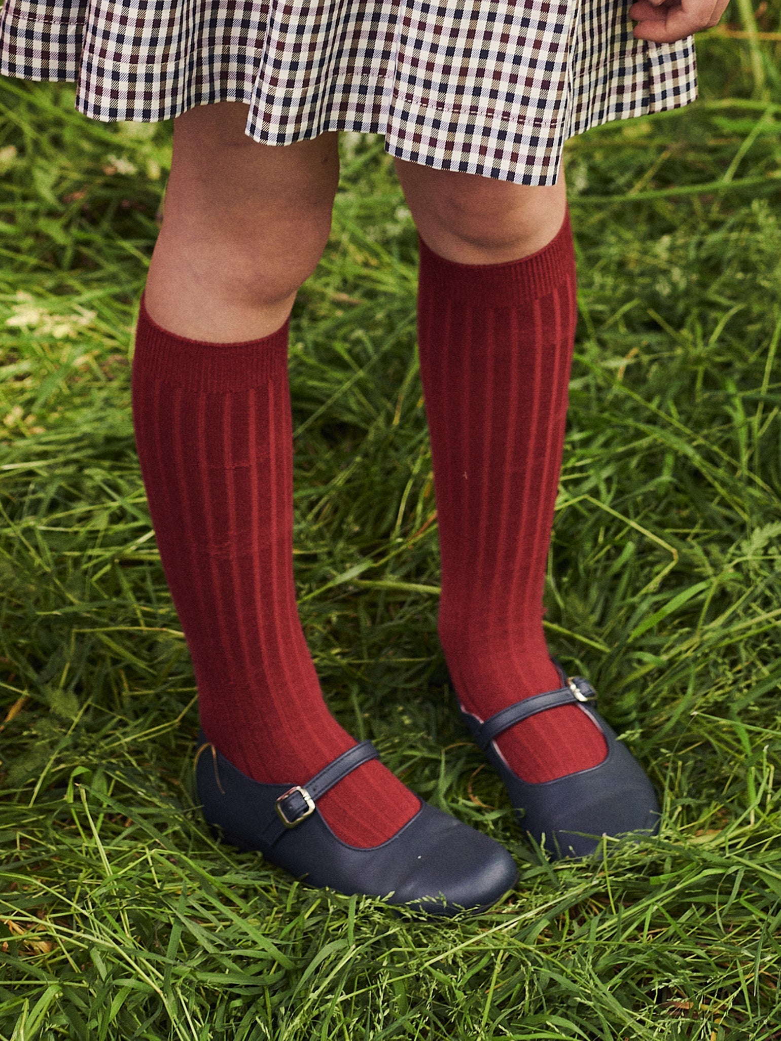 Burgundy Ribbed Knee High Kids Socks