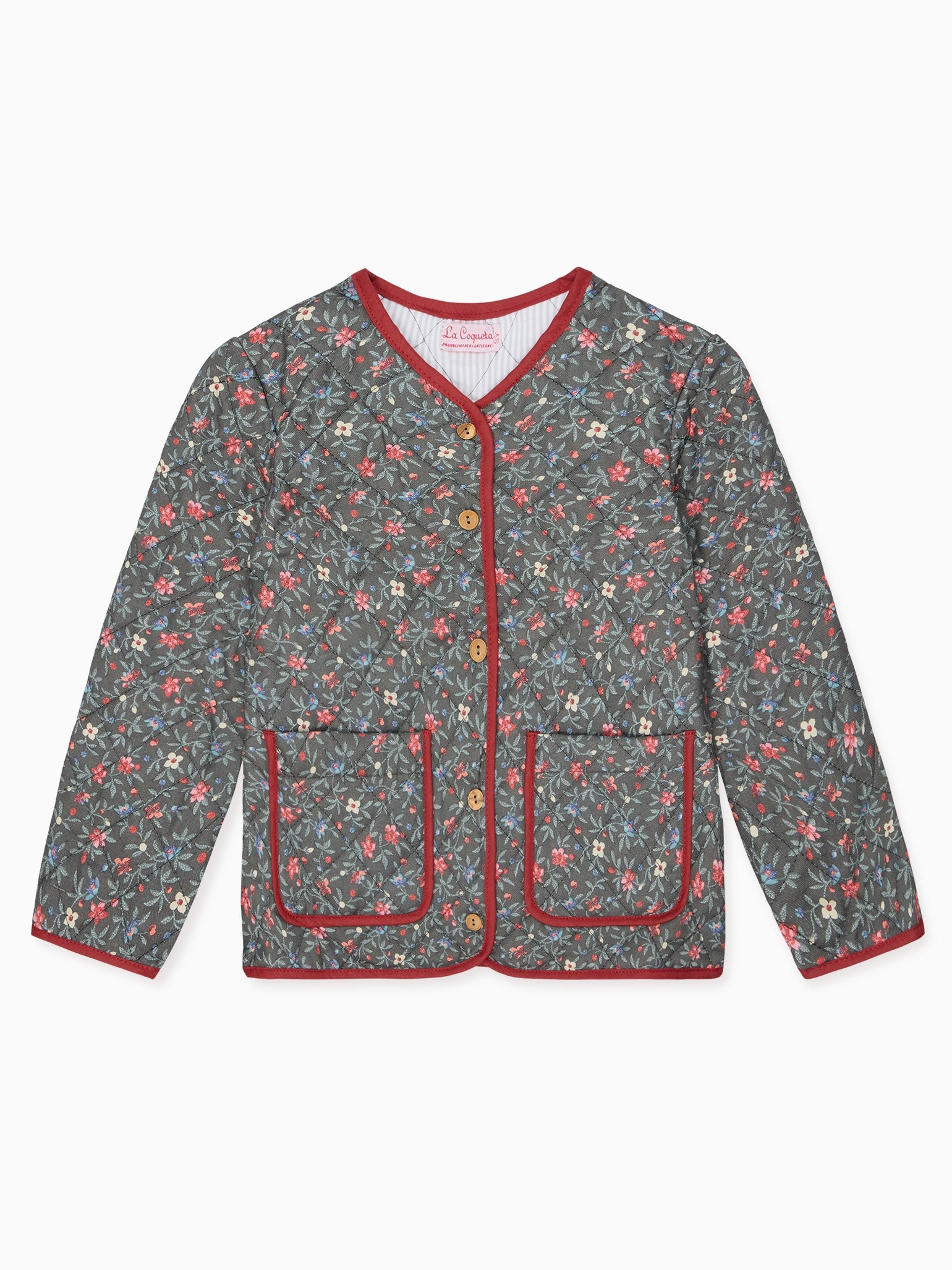 Charcoal Floral Calida Quilted Girl Jacket