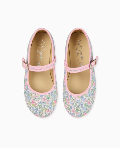 Light Blue Floral Canvas Girl Mary Jane Shoes