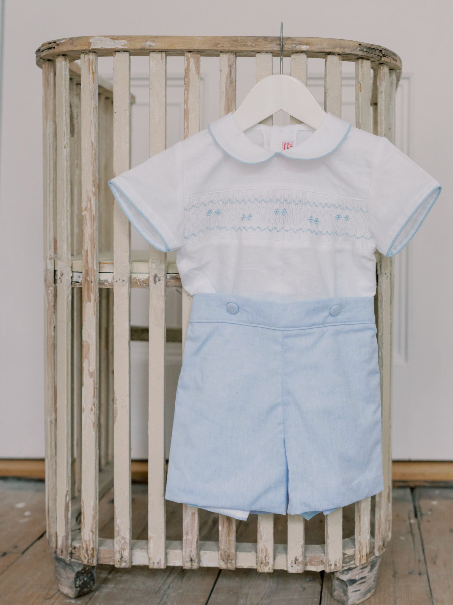 Dusty Blue Carlina Baby Boy Hand-Smocked Set