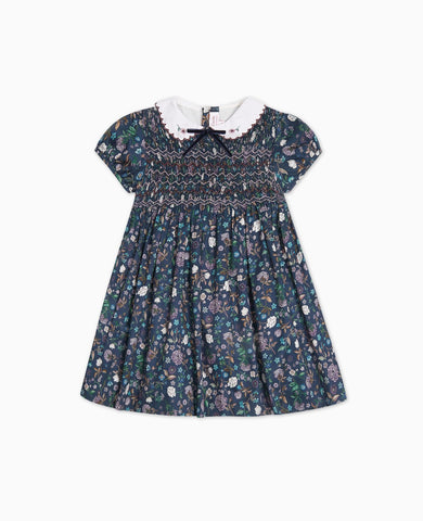 Navy Floral Carmen Girl Hand-Smocked Dress