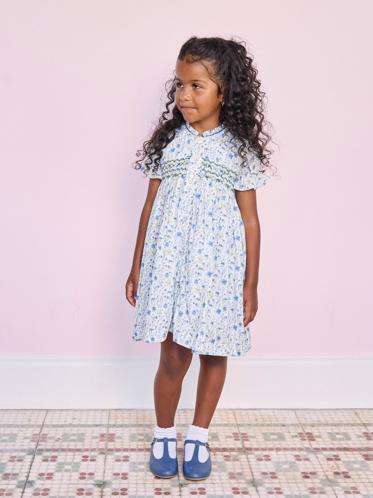 Blue Floral Casilda Girl Hand-Smocked Dress
