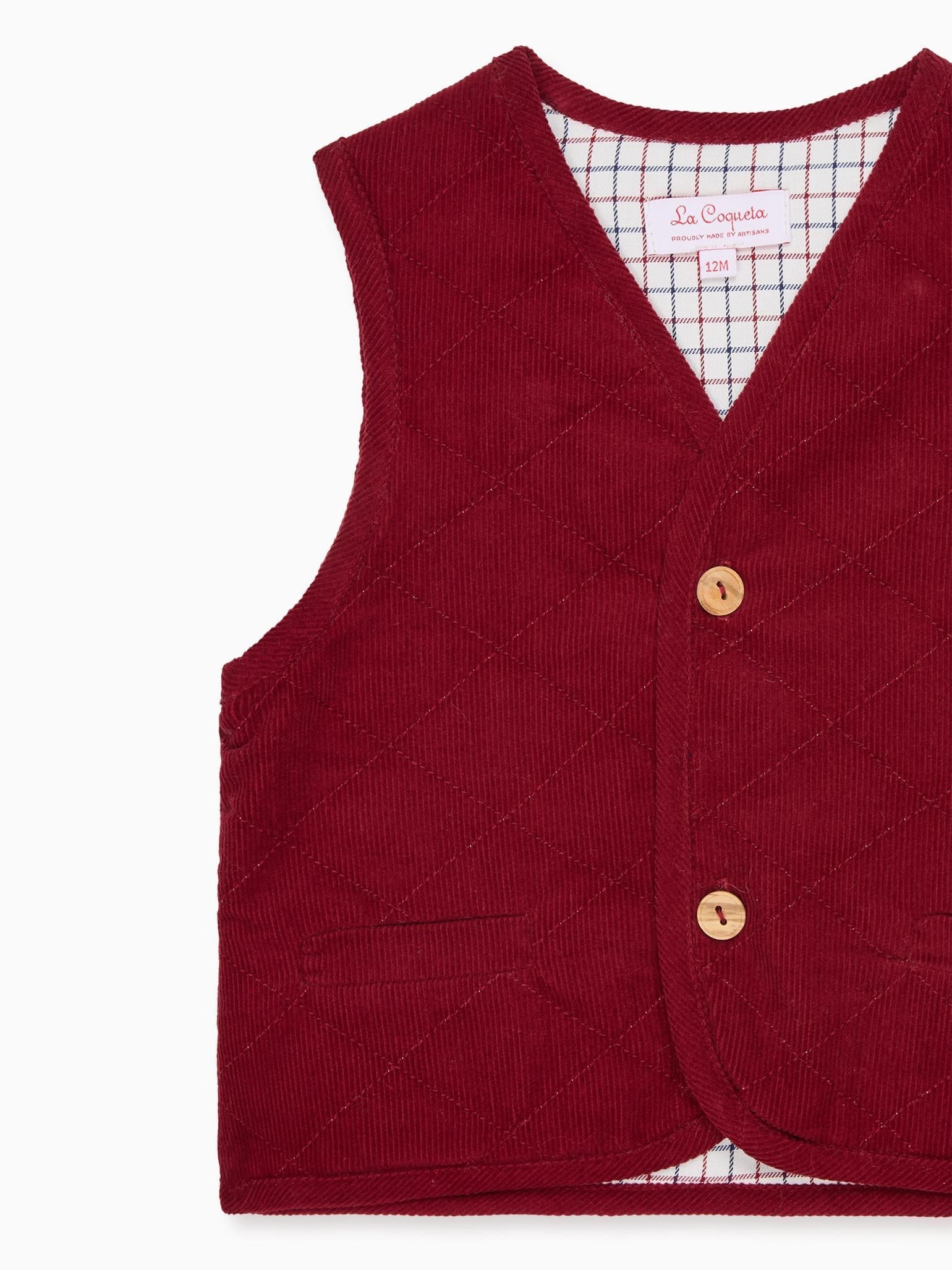 Burgundy Caza Corduroy Baby Sleeveless Jacket