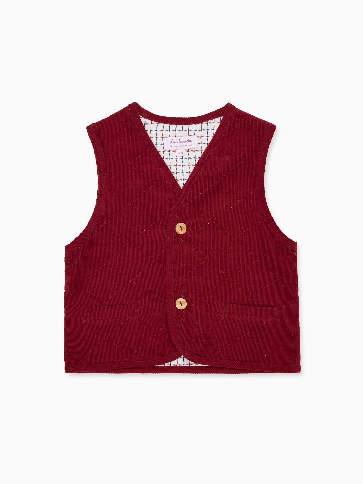 Burgundy Caza Corduroy Baby Sleeveless Jacket