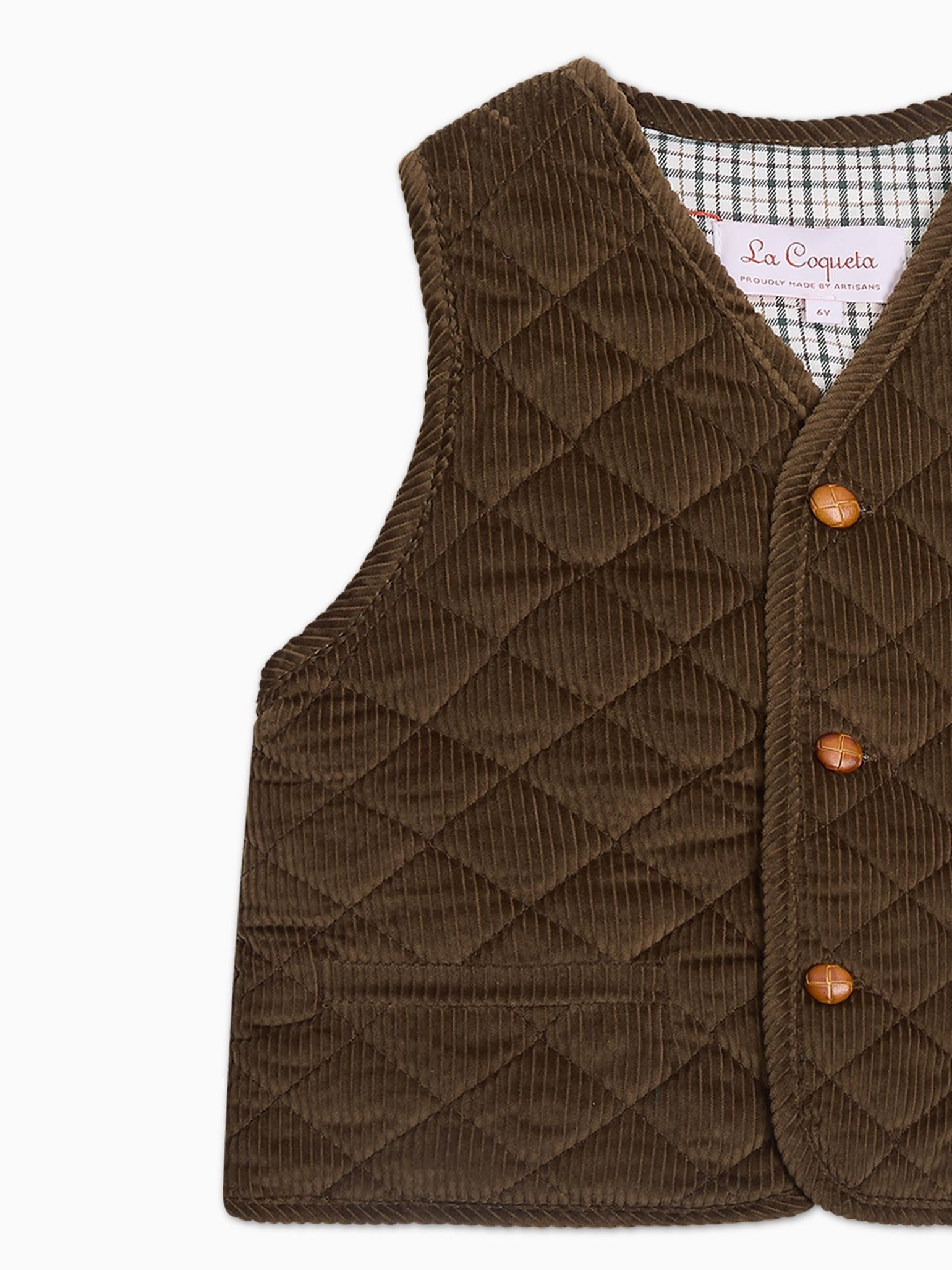 Brown Caza Corduroy Boy Sleeveless Jacket