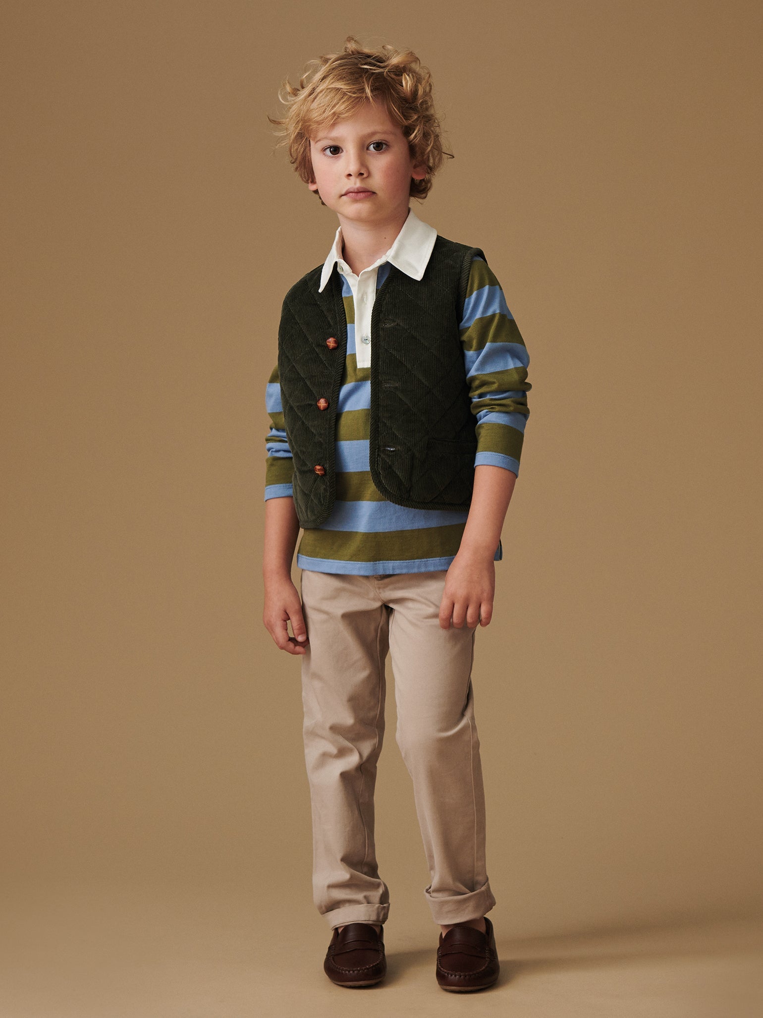 Olive Stripe Tijo Long Sleeve Boy Rugby Shirt