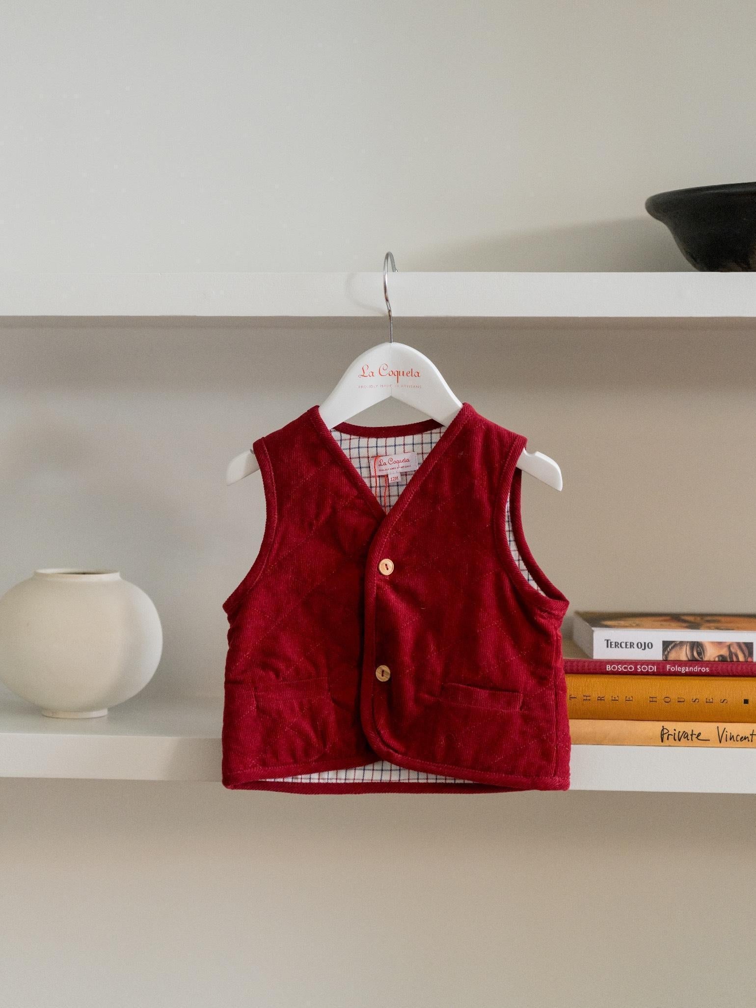 Burgundy Caza Corduroy Baby Sleeveless Jacket