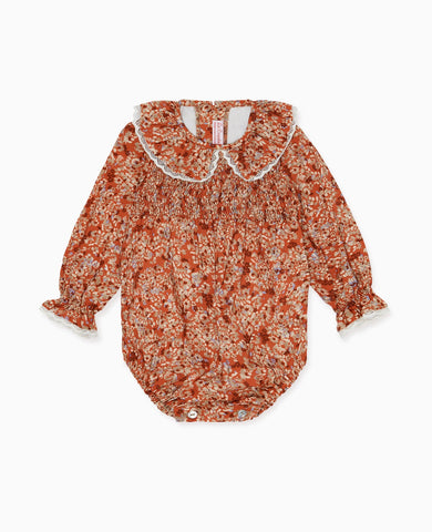 Terracotta Floral Chloe Baby Girl Smock Romper