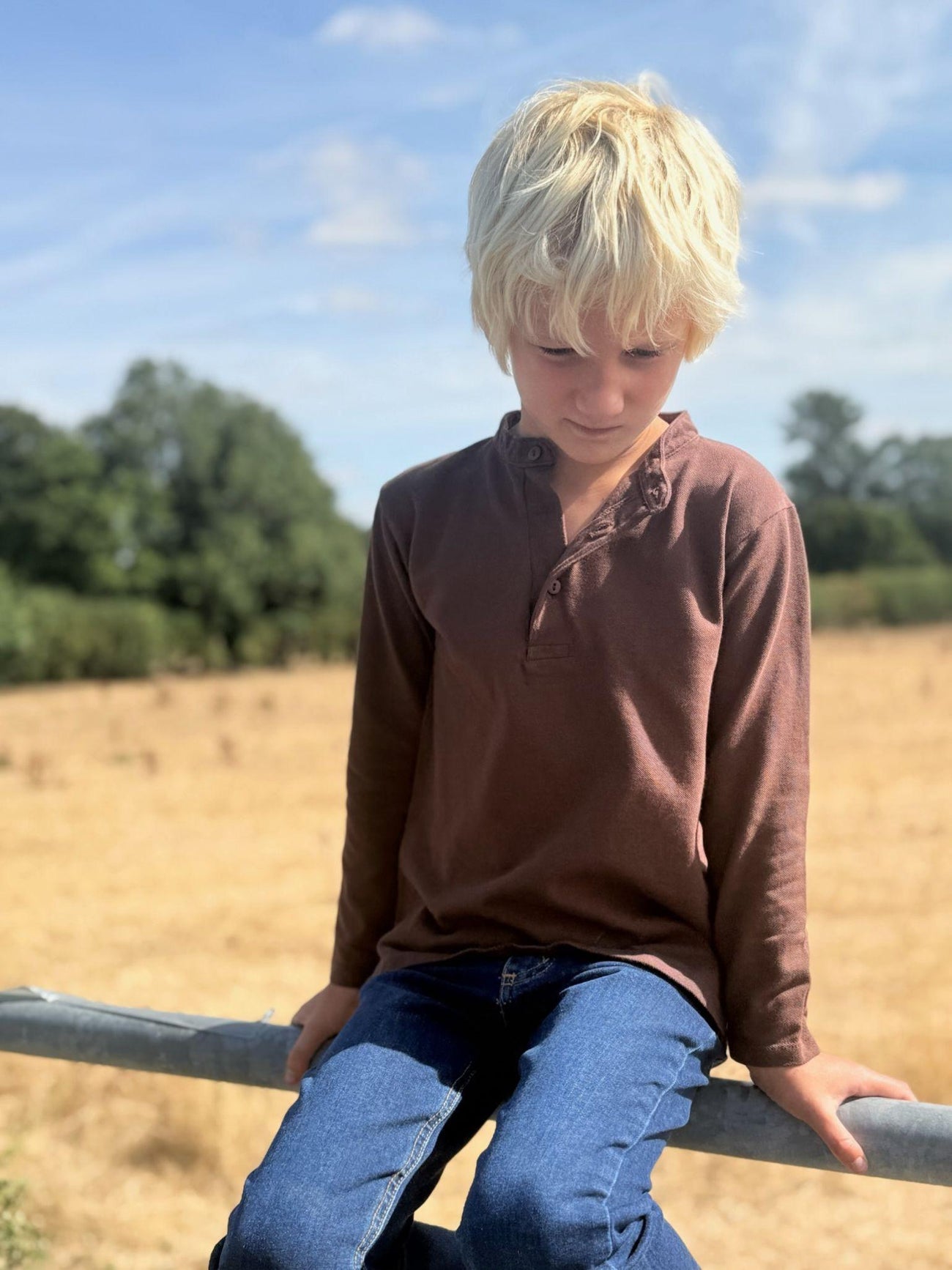 Chocolate Alcomo Long Sleeve Boy Polo Shirt