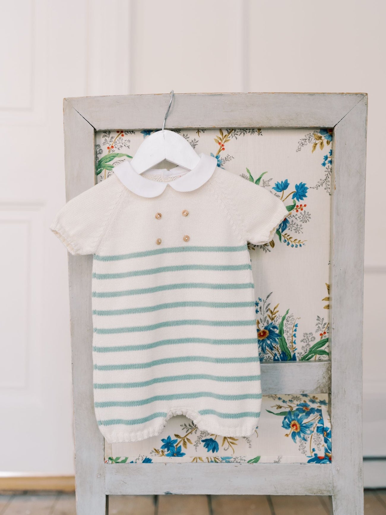 Sage Stripe Clavel Cotton Baby Knitted Playsuit