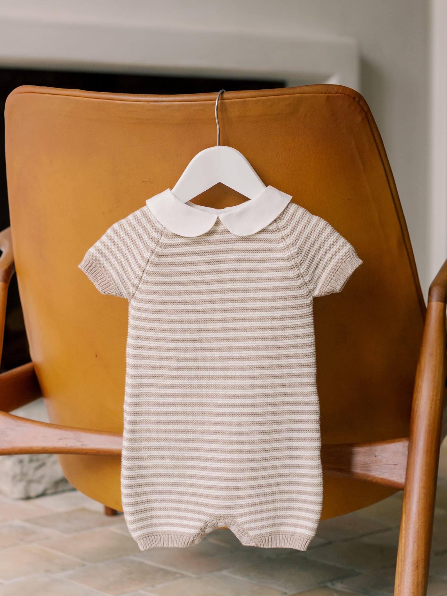 Taupe Stripe Clavel Cotton Baby Knitted Playsuit