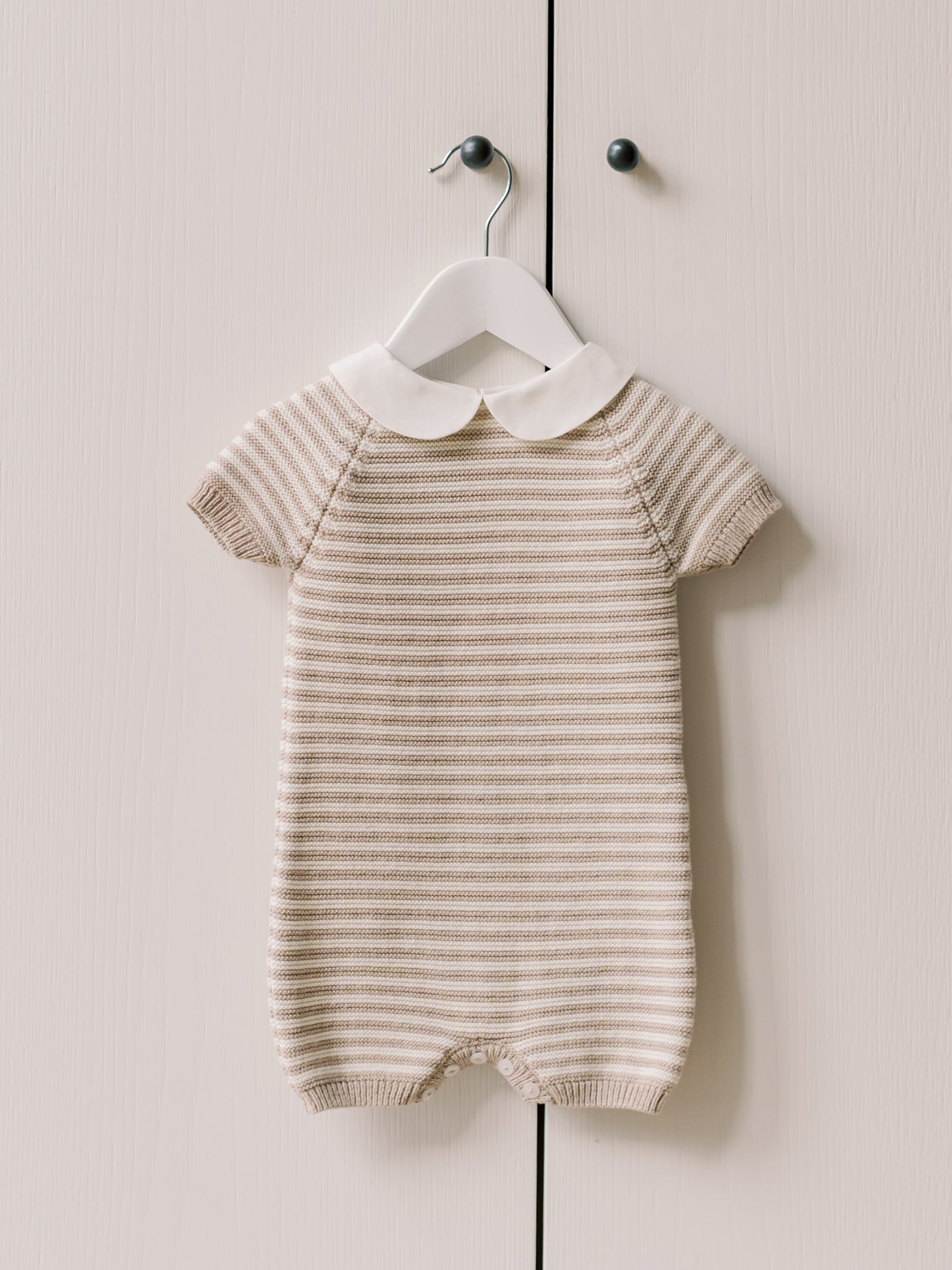 Taupe Stripe Clavel Cotton Baby Knitted Playsuit