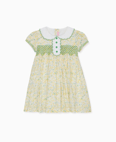 Yellow Floral Coco Girl Hand-Smocked Dress