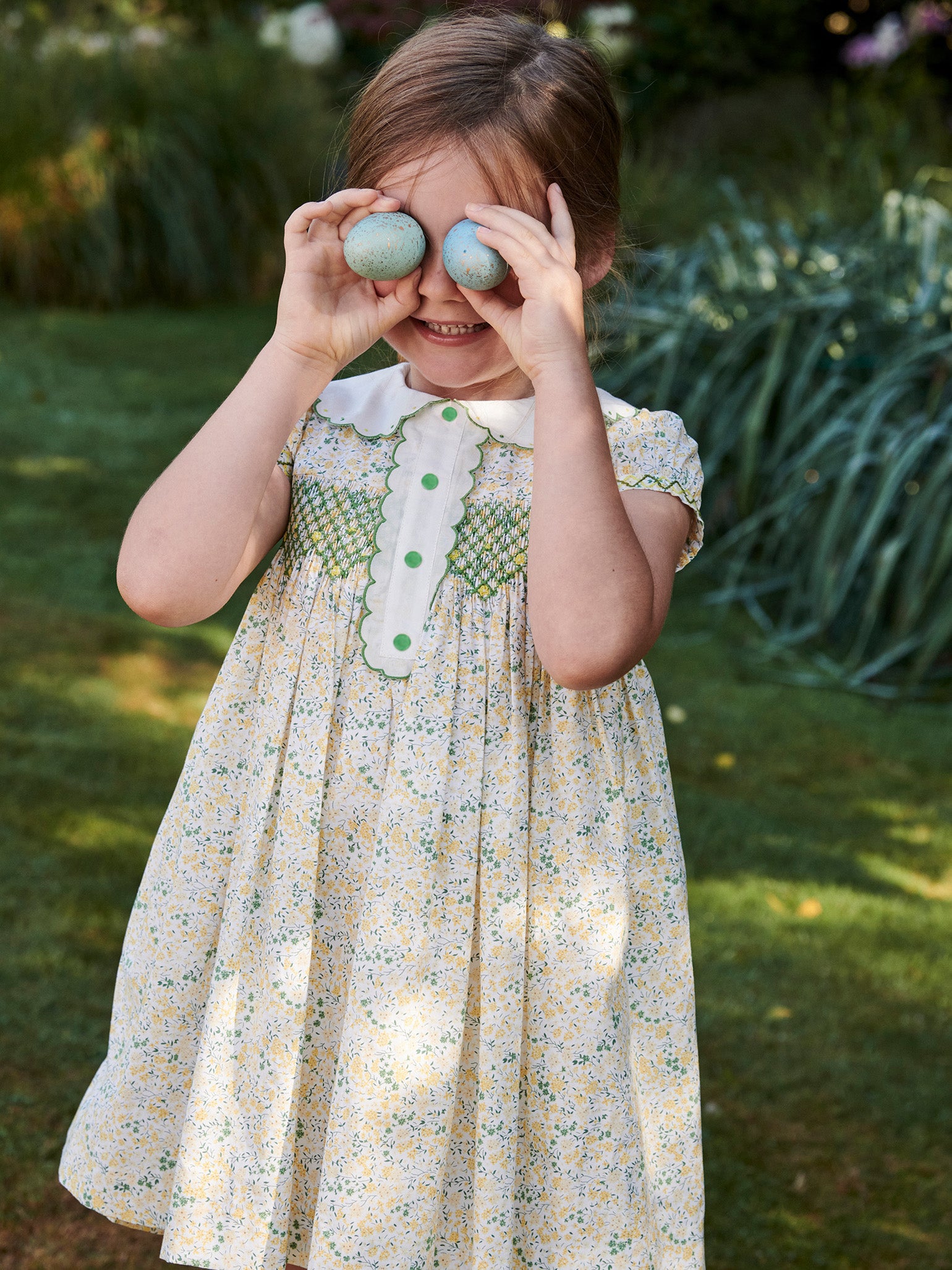 Yellow Floral Coco Girl Hand-Smocked Dress