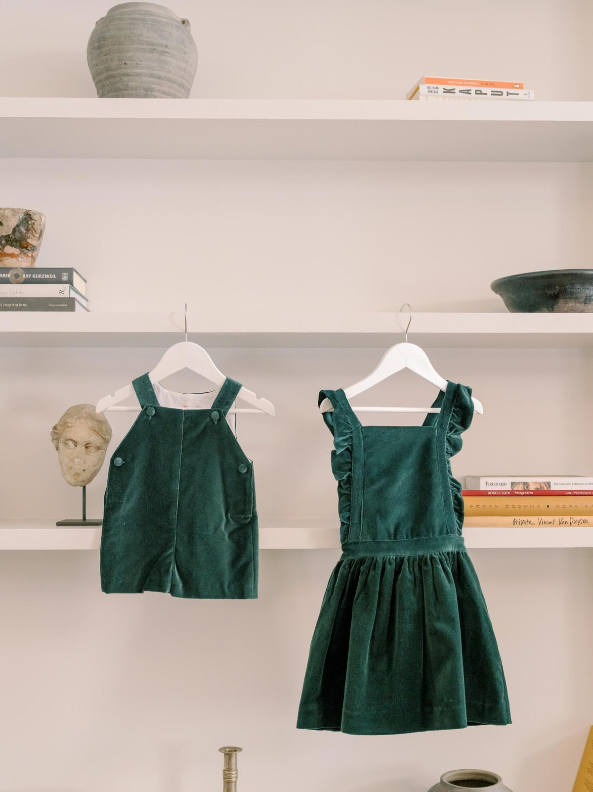 Dark Green Cora Velvet Girl Pinafore Skirt