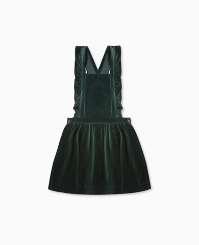 Dark Green Cora Velvet Girl Pinafore Skirt