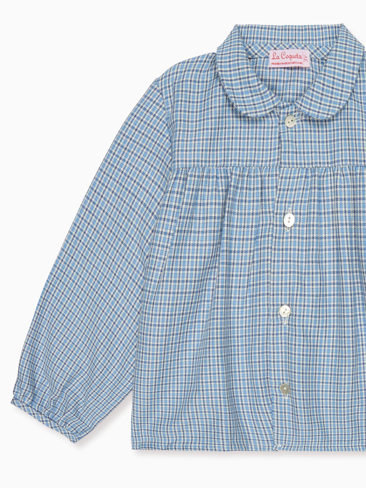 Dusty Blue Check Dante Long Sleeve Baby Shirt