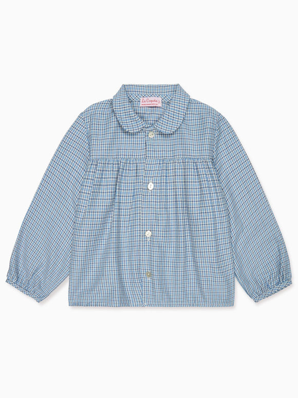 Dusty Blue Check Dante Long Sleeve Baby Shirt