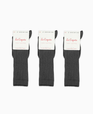 Dark Grey Melange Ribbed Knee High Kids Socks Set