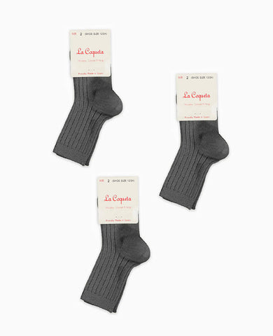 Dark Grey Melange Ribbed Short Kids Socks Set