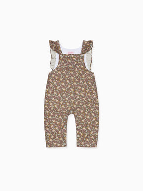 Brown Floral Delphina Baby Girl Dungarees