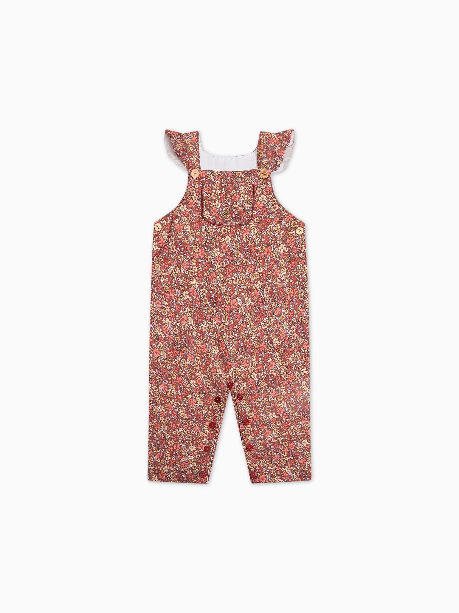 Terracotta Floral Delphina Baby Girl Dungarees