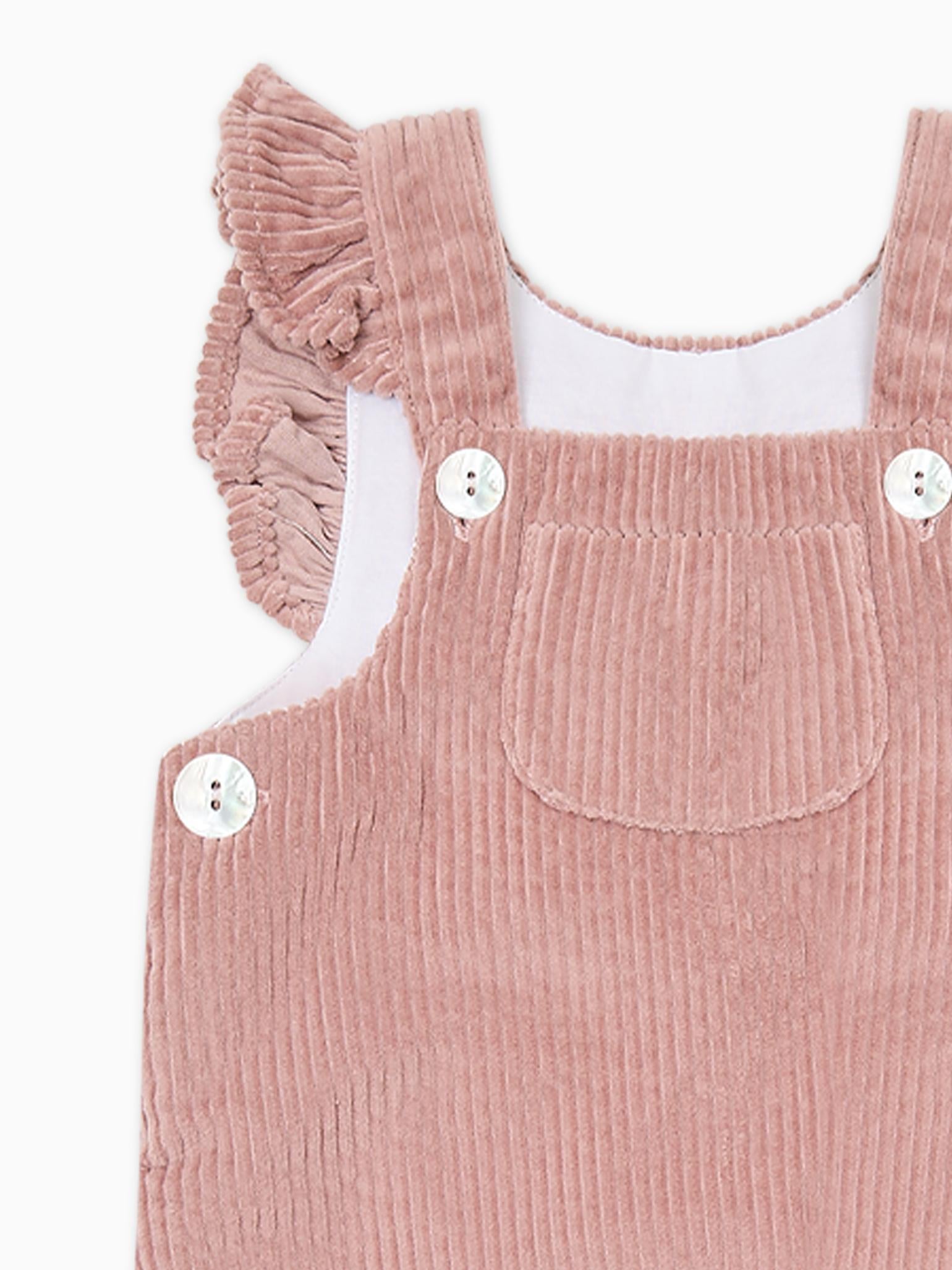 Dusty Pink Delphina Corduroy Baby Girl Dungarees