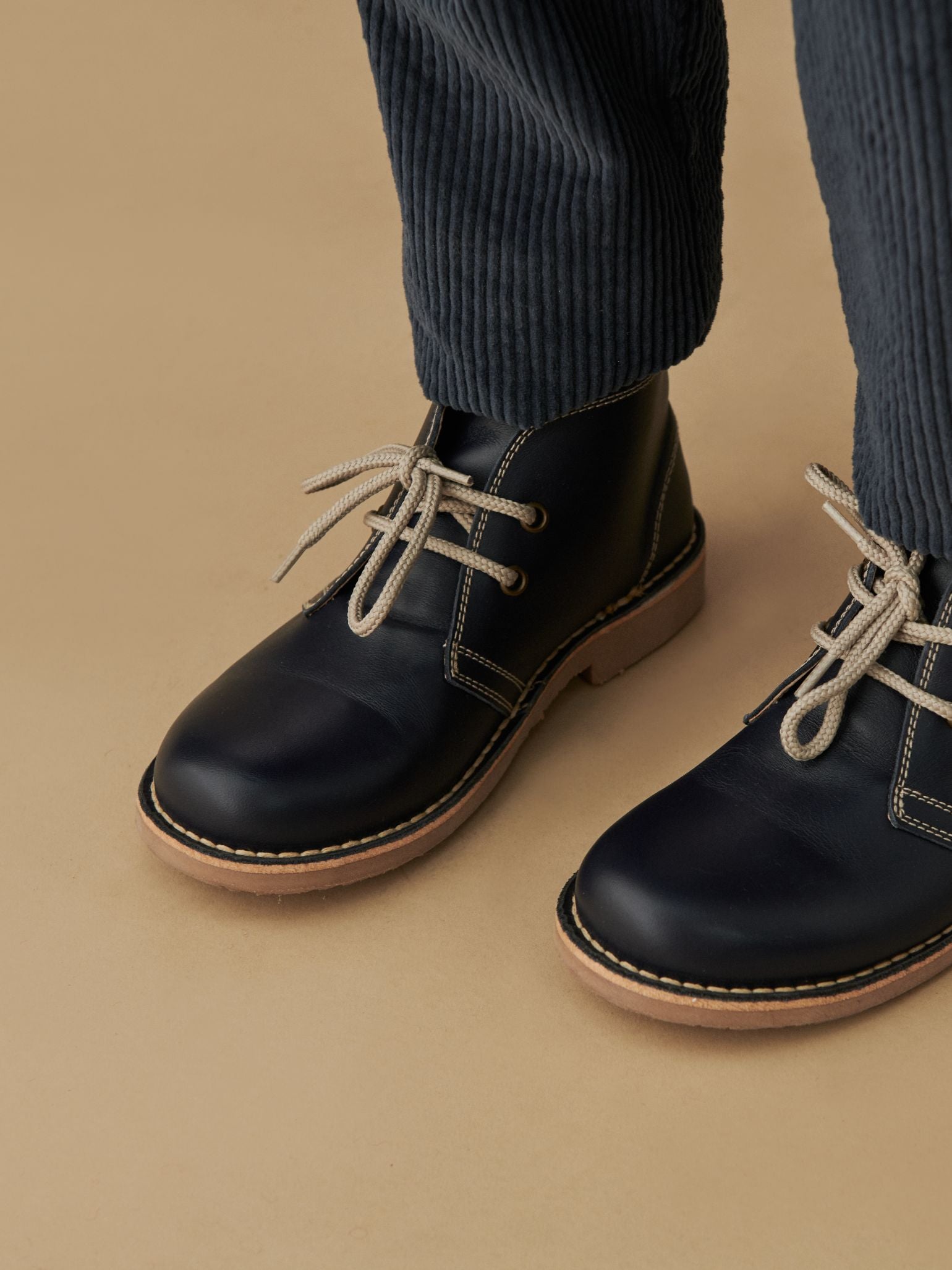 Navy Leather Kids Desert Boots