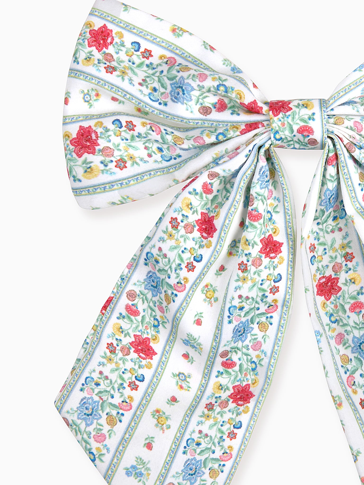 Ivory Rose Stripe Girl Long Bow Clip