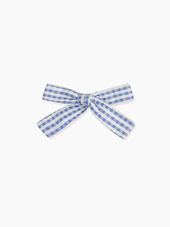Blue Gingham Girl Soft Ribbon Bow Clip